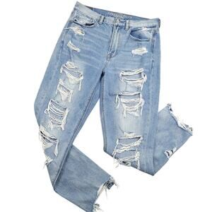 American Eagle Women’s Mom Jean Sz 8 High Rise Distressed Light Wash Denim